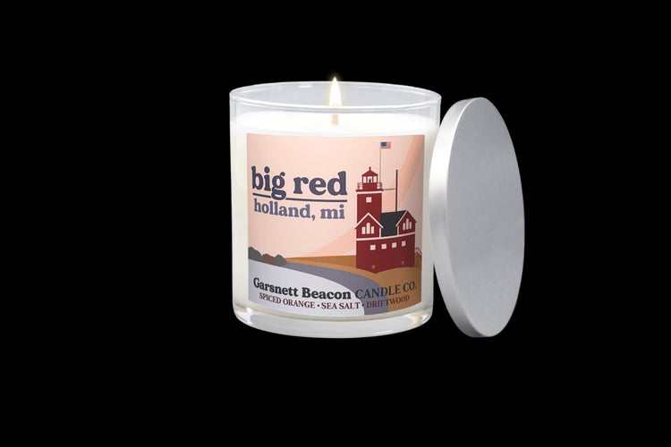Big Red Lighthouse Holland Michigan Candle - Spiced Orange, Sea Salt, Driftwood Scent