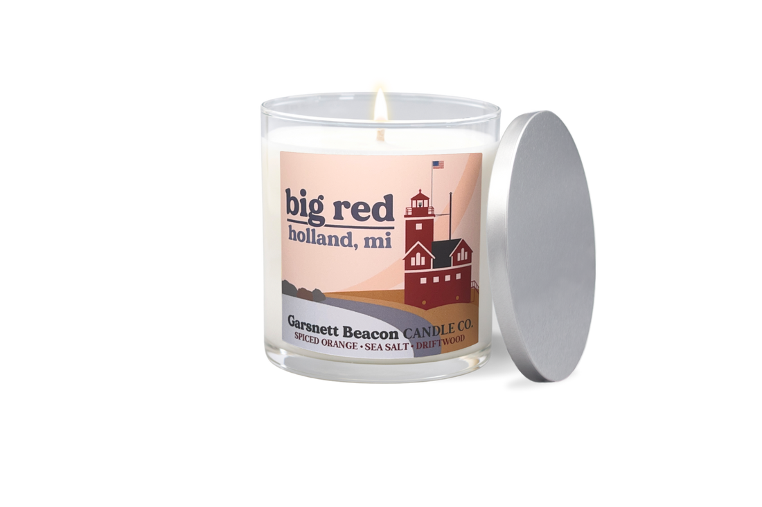 Big Red Lighthouse Holland Michigan Candle - Spiced Orange, Sea Salt, Driftwood Scent