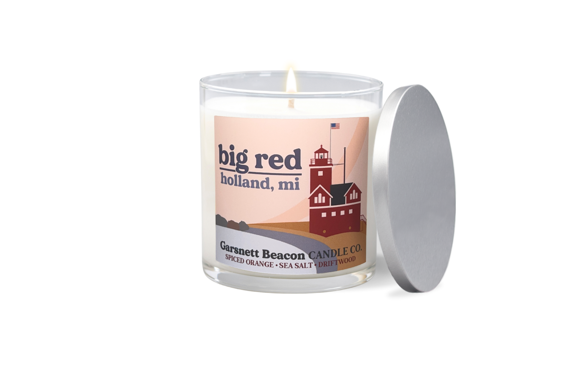 Big Red Lighthouse Holland Michigan Candle - Spiced Orange, Sea Salt, Driftwood Scent