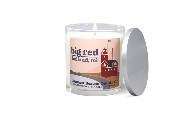 Big Red Lighthouse Holland Michigan Candle - Spiced Orange, Sea Salt, Driftwood Scent