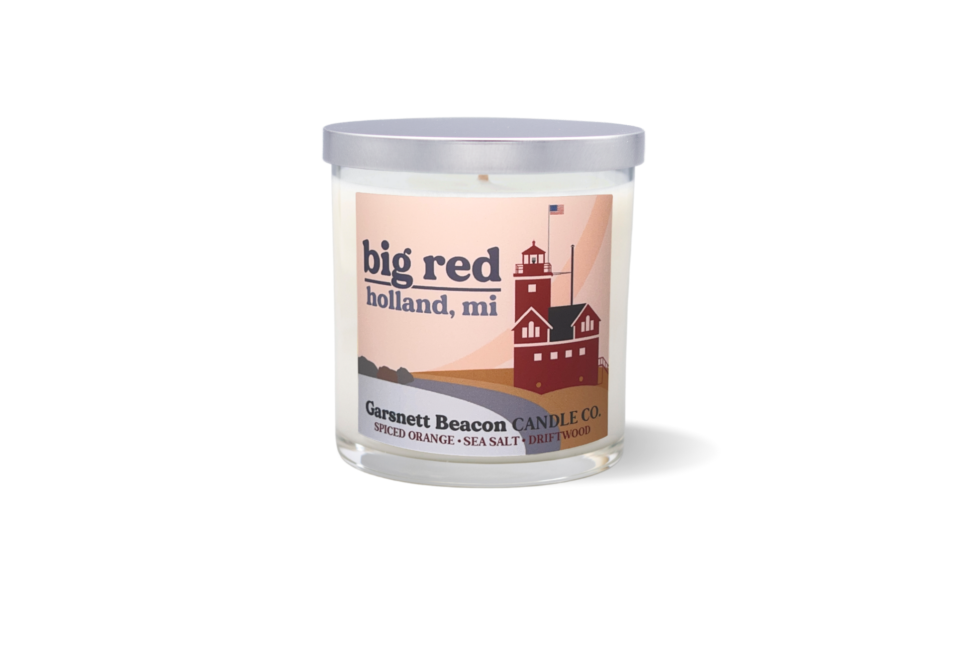 Big Red Lighthouse Holland Michigan Candle - Spiced Orange, Sea Salt, Driftwood Scent