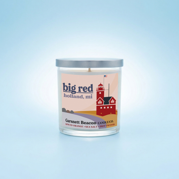 Big Red Lighthouse Holland Michigan Candle - Spiced Orange, Sea Salt, Driftwood Scent