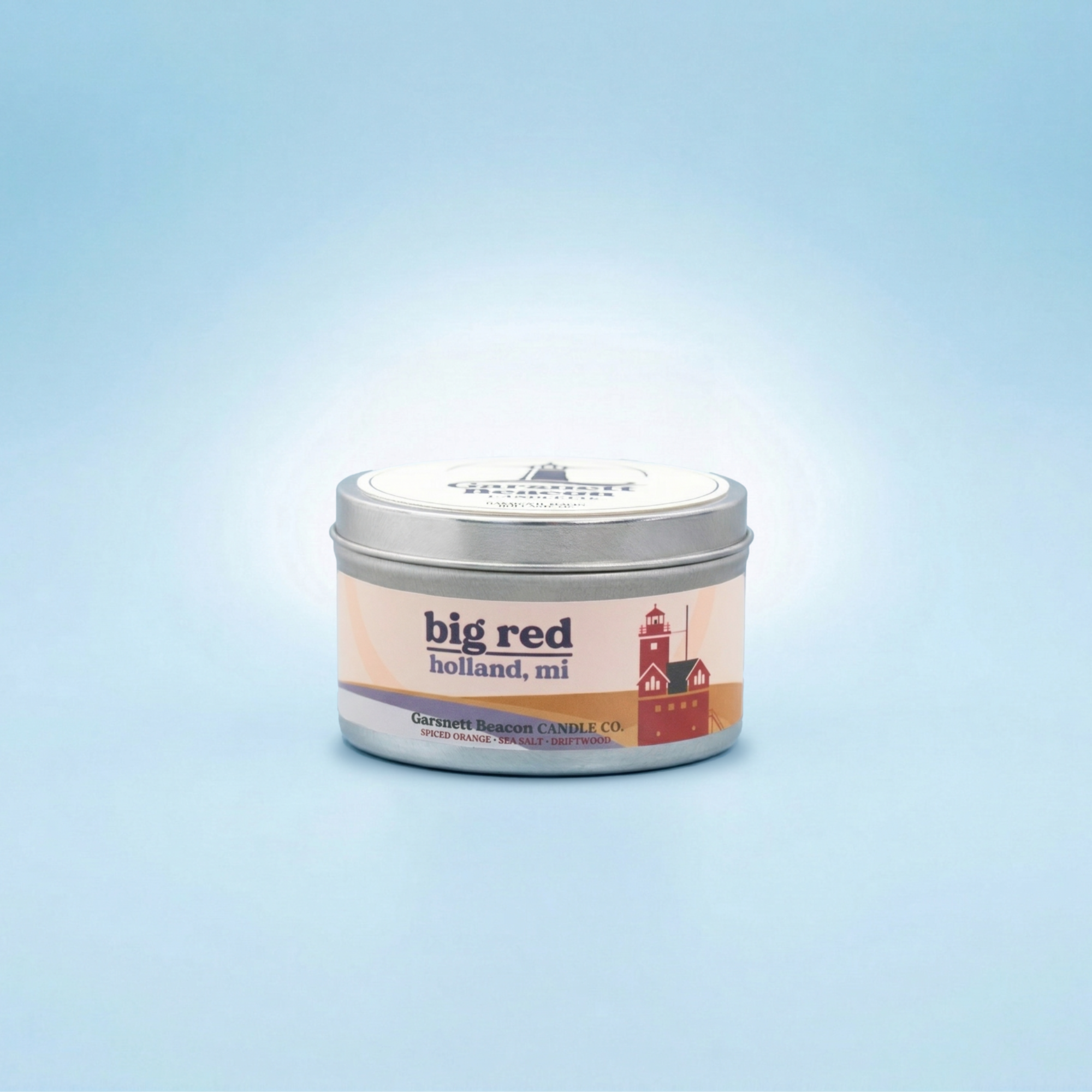 Big Red Lighthouse Holland Michigan Candle - Spiced Orange, Sea Salt, Driftwood Scent