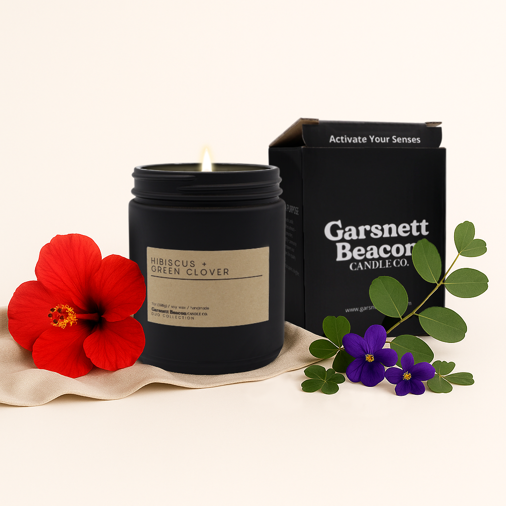 Hibiscus + Green Clover Luxury Scented Candle | Duo Collection by Garsnett Beacon