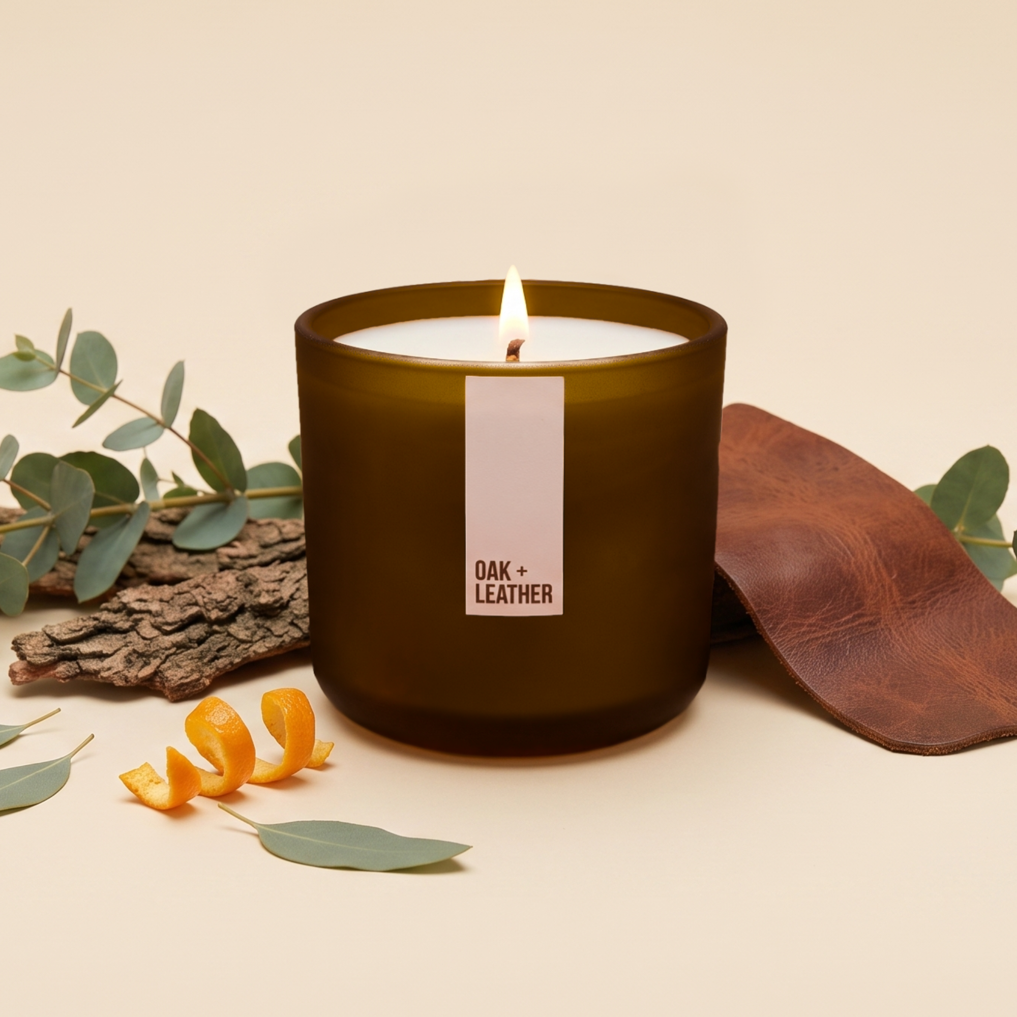 Oak + Leather Wooden Wick Candle