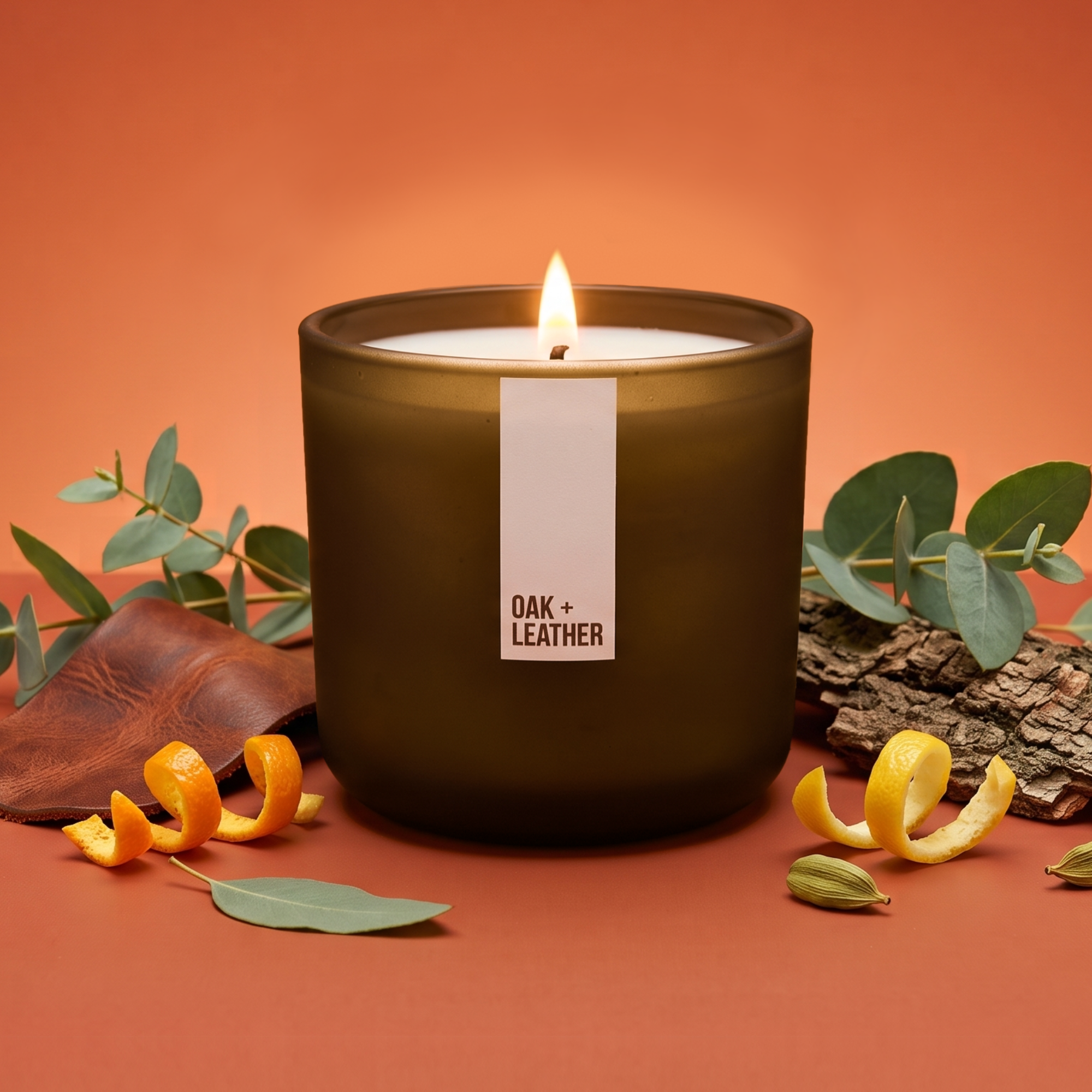 Oak + Leather Wooden Wick Candle