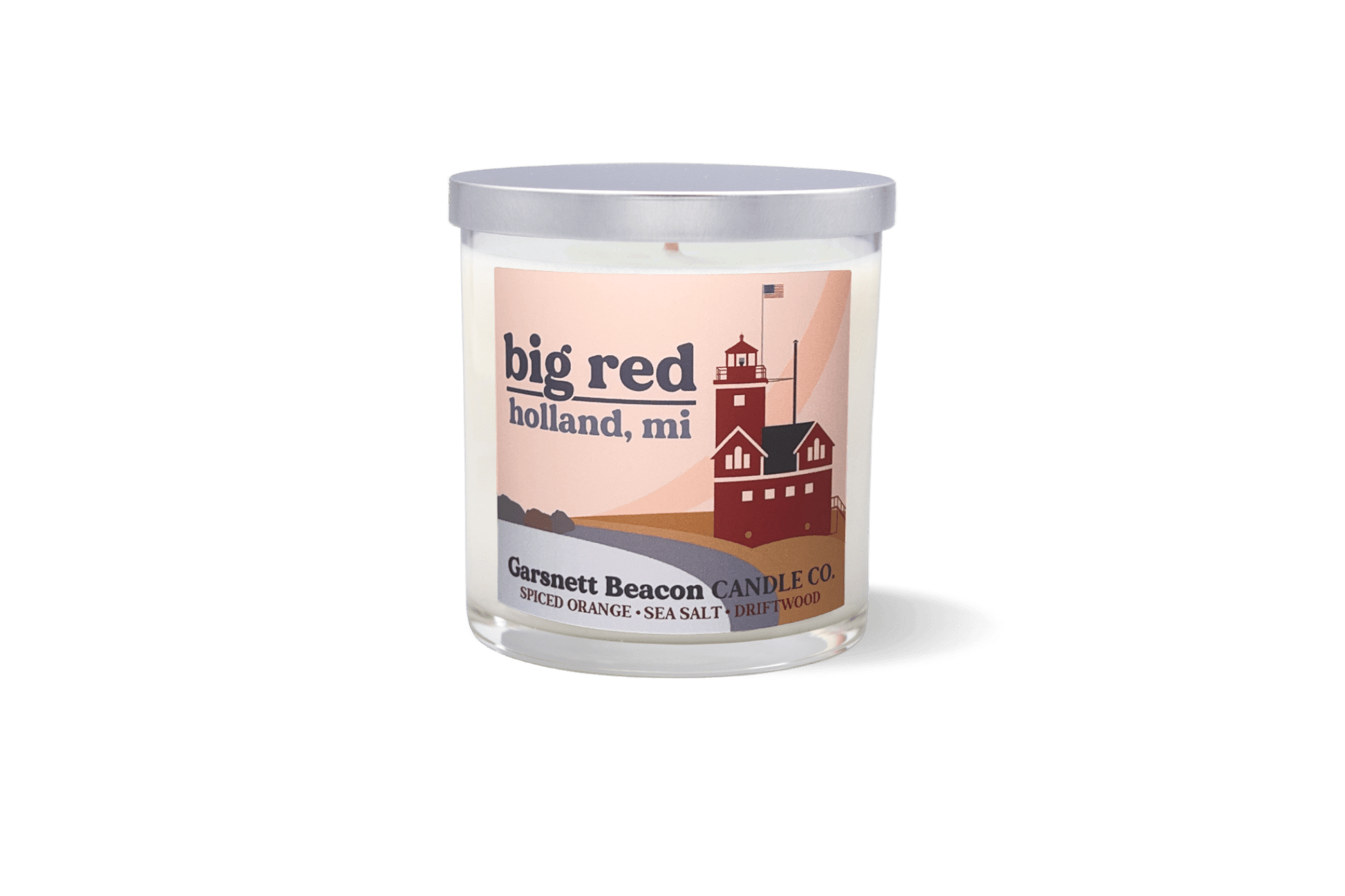 Big Red Lighthouse Holland Michigan Candle - Spiced Orange, Sea Salt, Driftwood Scent