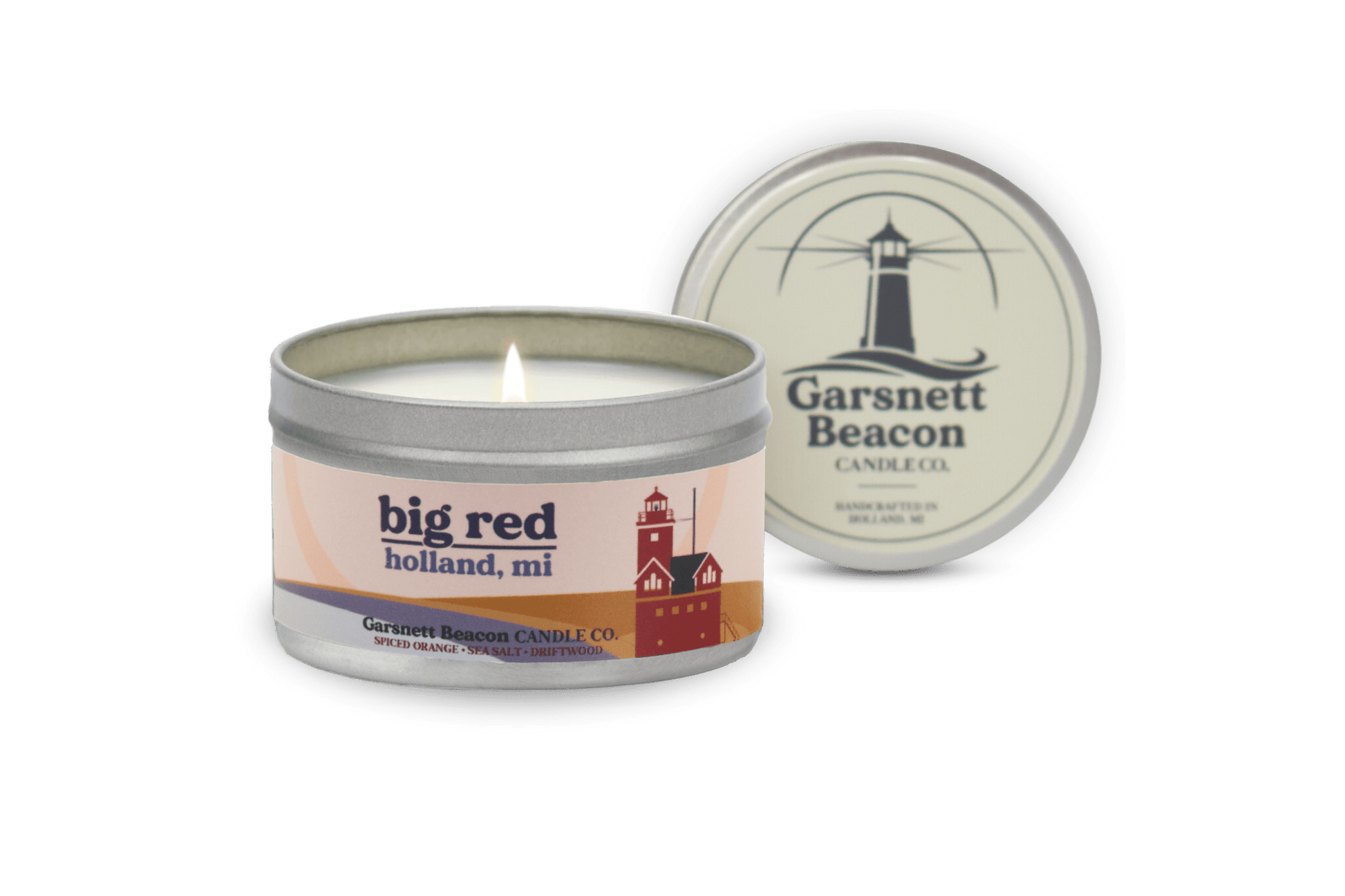 Big Red Lighthouse Holland Michigan Candle - Spiced Orange, Sea Salt, Driftwood Scent