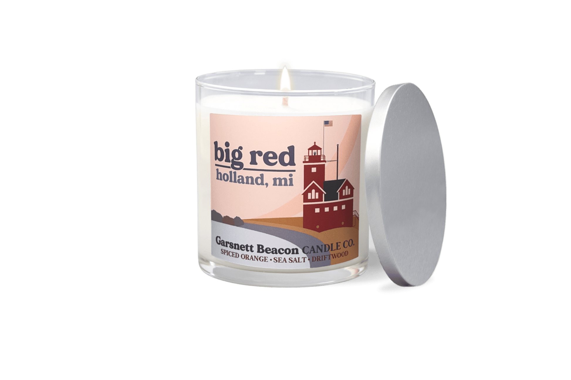 Big Red Lighthouse Holland Michigan Candle - Spiced Orange, Sea Salt, Driftwood Scent