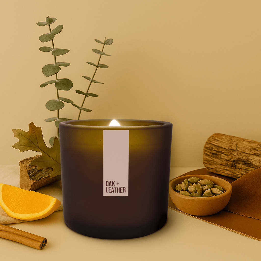 Oak + Leather Wooden Wick Candle | Garsnett Beacon